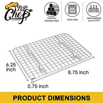 P&P CHEF Mini Grid Baking Racks Pack of 2, Stainless Steel Cooking Rack for Roasting Drying Grilling...
