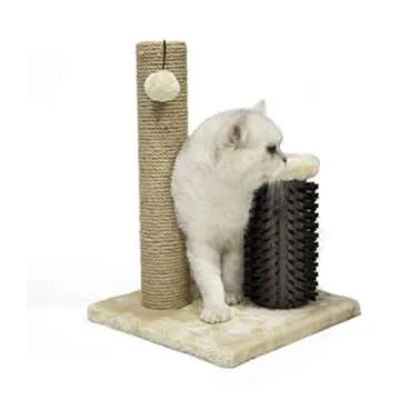 Amazon Basics Cat Scratching Post with Brush for Indoor Cats, 12.2 x 12.2 x 16.54 inch for Kittens, ...