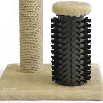 Amazon Basics Cat Scratching Post with Brush for Indoor Cats, 12.2 x 12.2 x 16.54 inch for Kittens, Beige