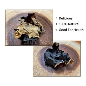 Zestful Foods Dried Black Fungus Wood Ear Mushrooms (White back Black Fungus) - 8 Oz, Non-GMO, Vegan, and Gluten-Free - Perfect for Soups, Stir-Fries, and More