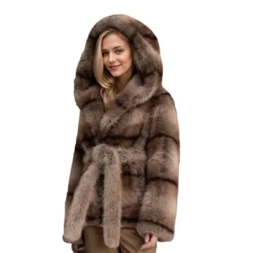 DJBM Striped Faux Fur Hooded Coat for Women - Chic & Warm