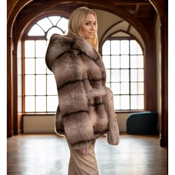 DJBM Striped Faux Fur Coat - Warm Stylish Hooded Design