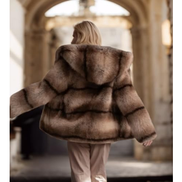 DJBM Striped Faux Fur Coat - Warm Stylish Hooded Design