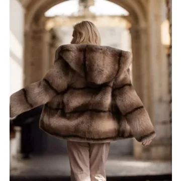 DJBM Striped Faux Fur Coat - Warm Stylish Hooded Design