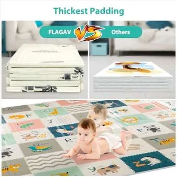 FLAGAV Baby Play Mat, 79x71inch Extra Large Folding Baby Crawling Mat, Waterproof Reversible Playmat Foam Non Toxic Anti-Slip Portable Kids Play Mat for Infant, Toddler