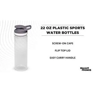 DISCOUNT PROMOS Sports Water Bottles 22 oz. Set of 10, Bulk Pack - Reusable, Leak proof, With lids - Clear