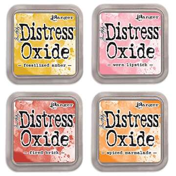 Ranger Tim Holtz Distress Oxide Ink Pads - Fossilized Amber, Worn Lipstick, Fired Brick and Spiced M...