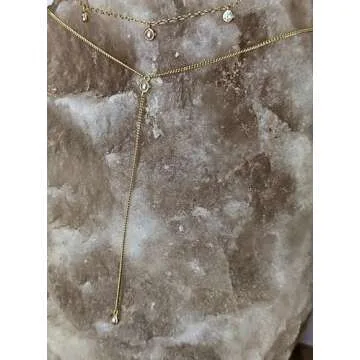 Handmade 14k Gold Vermeil Lariat Necklace with Delicate Pearl Pendant - Gold and sterling silver lariat necklace- June Birthstone Long Necklace-16-19 Inches (Gold, Pearl Lariat)