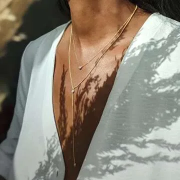 Handmade 14k Gold Vermeil Lariat Necklace with Delicate Pearl Pendant - Gold and sterling silver lariat necklace- June Birthstone Long Necklace-16-19 Inches (Gold, Pearl Lariat)