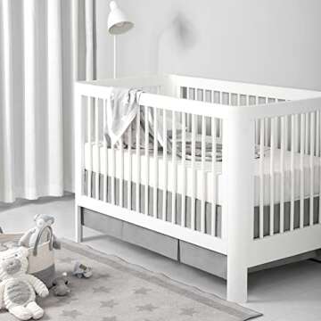 TILLYOU Charcoal Gray Pleated Crib Bed Skirt for Baby Boys Girls, 100% Natural Soft Dust Ruffle, Standard Nursery Bedding Toddler Bedskirt Solid, 14" Drop