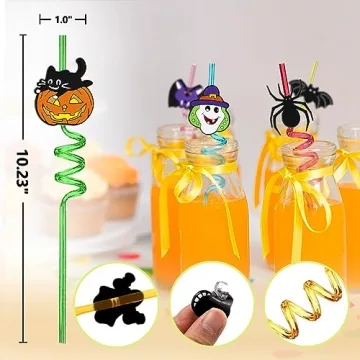 Halloween Reusable Straws 8 Designs Eco-Friendly Party Favors