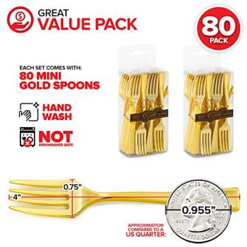 Gold Mini Forks 4 Inch (80-Count) Disposable Plastic Appetizer Fork for Cocktail Hour, Dessert Cups,...