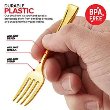 Gold Mini Forks 4 Inch (80-Count) Disposable Plastic Appetizer Fork for Cocktail Hour, Dessert Cups, Small Food Samples, Tiny Appetizers, Charcuterie Board, Wedding Reception