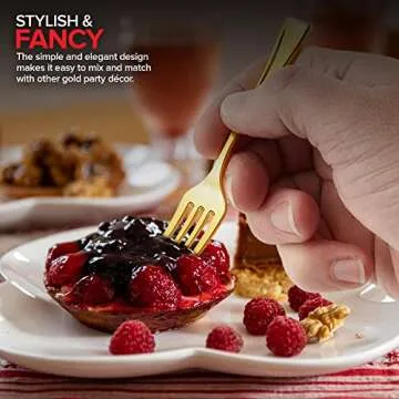 Gold Mini Forks 4 Inch (80-Count) Disposable Plastic Appetizer Fork for Cocktail Hour, Dessert Cups, Small Food Samples, Tiny Appetizers, Charcuterie Board, Wedding Reception