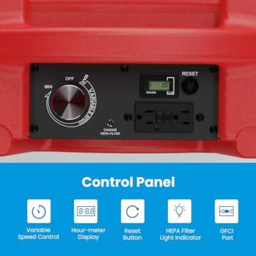 CADPXS Shield-550 Negative Machine Airbourne Cleaner HEPA Scrubber Water Damage Restoration Equipment Air Purifier, Air Scrubbers Red