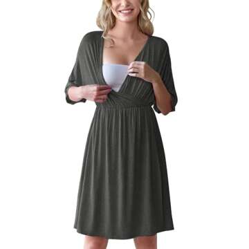 Ekouaer 3 in 1 Labor/Delivery/Hospital Gown Maternity Dress Nursing Nightgown Sleepwear for Breastfe...