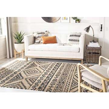 SAFAVIEH Kilim Collection Area Rug - 5' x 8', Natural & Charcoal, Handmade Moroccan Boho Jute & Cott...