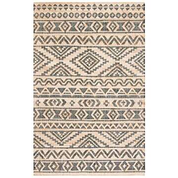 SAFAVIEH Kilim Collection Area Rug - 5' x 8', Natural & Charcoal, Handmade Moroccan Boho Jute & Cotton, Ideal for High Traffic Areas in Living Room, Bedroom (KLM751A)