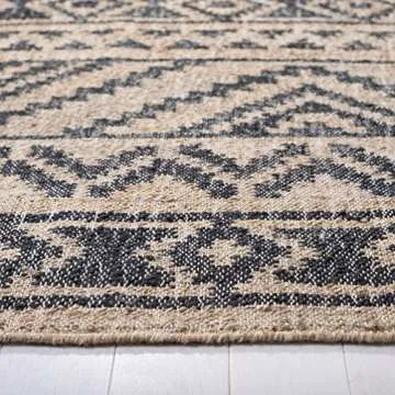 SAFAVIEH Kilim Collection Area Rug - 5' x 8', Natural & Charcoal, Handmade Moroccan Boho Jute & Cotton, Ideal for High Traffic Areas in Living Room, Bedroom (KLM751A)