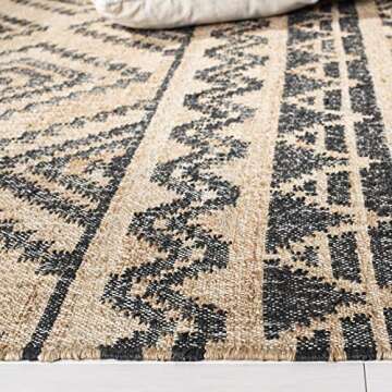 SAFAVIEH Kilim Collection Area Rug - 5' x 8', Natural & Charcoal, Handmade Moroccan Boho Jute & Cotton, Ideal for High Traffic Areas in Living Room, Bedroom (KLM751A)