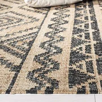 SAFAVIEH Kilim Collection Area Rug - 5' x 8', Natural & Charcoal, Handmade Moroccan Boho Jute & Cotton, Ideal for High Traffic Areas in Living Room, Bedroom (KLM751A)
