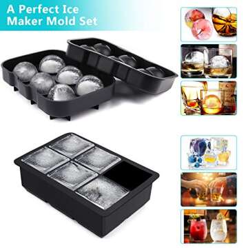 Large Ice Cube Trays for Drinks - Silicone Sphere & Square Molds