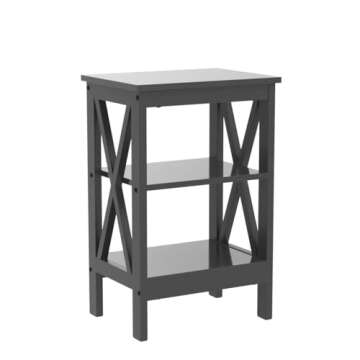 VECELO Modern Nightstands X-Design Side End Table Night Stand with Storage Shelf for Bedroom,Living Room,Set of 2 (Black A2)