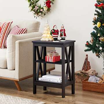 VECELO Modern Nightstands X-Design Side End Table Night Stand with Storage Shelf for Bedroom,Living Room,Set of 2 (Black A2)