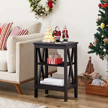 VECELO Modern Nightstands X-Design Side End Table Night Stand with Storage Shelf for Bedroom,Living Room,Set of 2 (Black A2)