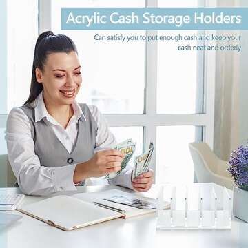 Geetery 4 Pcs Acrylic Cash Tray for Cash Stuffing Mail Sorter Organizer Clear Desk Envelope Organizer for Sorting Mail Envelope Bill Business Card Eyeshadow Palette(5 Slot)