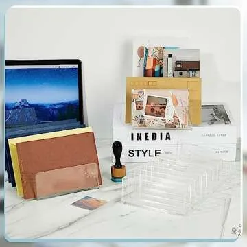 Geetery 4 Pcs Acrylic Cash Tray for Cash Stuffing Mail Sorter Organizer Clear Desk Envelope Organizer for Sorting Mail Envelope Bill Business Card Eyeshadow Palette(5 Slot)