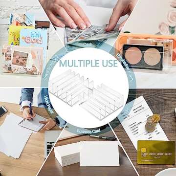 Geetery 4 Pcs Acrylic Cash Tray for Cash Stuffing Mail Sorter Organizer Clear Desk Envelope Organizer for Sorting Mail Envelope Bill Business Card Eyeshadow Palette(5 Slot)