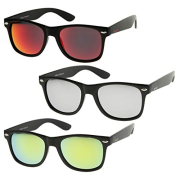 ZeroUV Classic Mirror Lens Sunglasses 3 Pack Silver Red Yellow