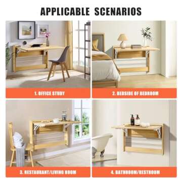 Omhuzsyo Wall Mounted Folding Table Office Desk, Suitable for Restaurants, Laundry Rooms, bedrooms, Study Rooms, Living Rooms, and Outdoors. Wall Mounted Fold Down Desk for Small Saving Spaces
