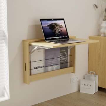 Omhuzsyo Wall Mounted Folding Table Office Desk, Suitable for Restaurants, Laundry Rooms, bedrooms, Study Rooms, Living Rooms, and Outdoors. Wall Mounted Fold Down Desk for Small Saving Spaces