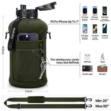 Gedux Half Gallon Water Bottle with Storage Sleeve, 74oz Large Water Bottle with 2 Lids(Straw Lid an...