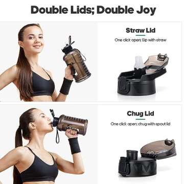 Gedux Half Gallon Water Bottle with Storage Sleeve, 74oz Large Water Bottle with 2 Lids(Straw Lid and Chug Lid), Big Sports Water Jug for Gym with Strap, BPA-Free Drink Container with Handle