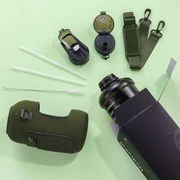 Gedux Half Gallon Water Bottle with Storage Sleeve, 74oz Large Water Bottle with 2 Lids(Straw Lid and Chug Lid), Big Sports Water Jug for Gym with Strap, BPA-Free Drink Container with Handle