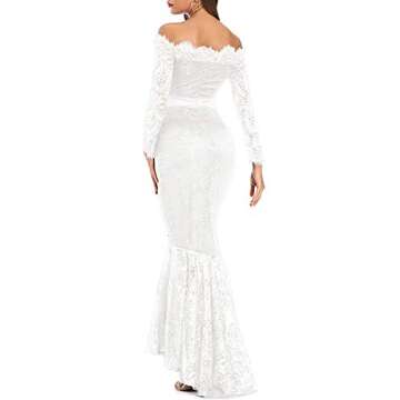 LALAGEN Women's Floral Lace Long Sleeve Off Shoulder Wedding Mermaid Dress White XL