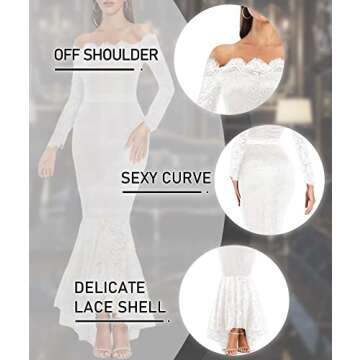 LALAGEN Women's Floral Lace Long Sleeve Off Shoulder Wedding Mermaid Dress White XL