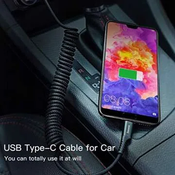 Baseus USB Type C Cable for Car, 100W Retractable Coiled USB A to USB C Fast Charger Cord, Nylon Braided Carplay Cable Compatible with iPhone15/Pro/Plus/Pro Max, Galaxy S24 S23, Note 20 (3.3ft)