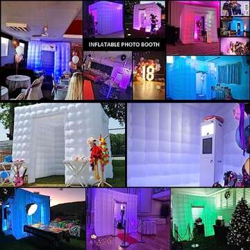 Inflatable Photo Booth Enclosure, 8.2 x 8.2ft Portable 16 Colors LED Dimmable Shooting Photobooth Te...