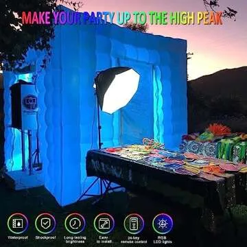 Inflatable Photo Booth Enclosure, 8.2 x 8.2ft Portable 16 Colors LED Dimmable Shooting Photobooth Tent Kit with 2 Doors and Inner Air Blower, Remote Controller, Carry Bag