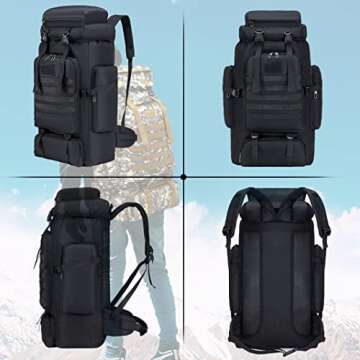 COSCOOA 80L Military Tactical Backpack for Men Large Camping Backpack Waterproof Hiking Travel Outdoor Camouflage Backpack Black