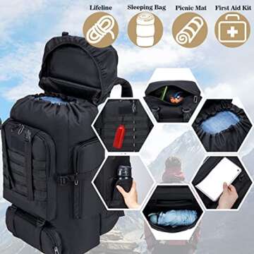 COSCOOA 80L Military Tactical Backpack for Men Large Camping Backpack Waterproof Hiking Travel Outdoor Camouflage Backpack Black