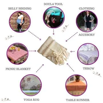 Mexican Rebozo Shawl, Ideal for Natural Birth, Doula Massage, 98.5", Ivory