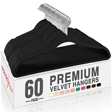 HOUSE DAY Black Velvet Hangers 60 Pack, Non Slip Clothes Felt Hanger Heavy Duty for Coat, Premium Sl...