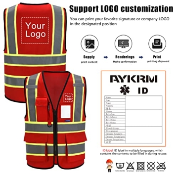 AYKRM 11 Color Safety Vest - High Visibility Reflective Vest for Safety Professionals