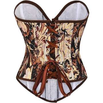QIAIYALA Vintage Renaissance Corset Top for Women Floral Bustier Lace Up Boned Overbust Lingerie Bod...