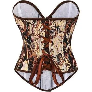 QIAIYALA Vintage Renaissance Corset Top for Women Floral Bustier Lace Up Boned Overbust Lingerie Bod...